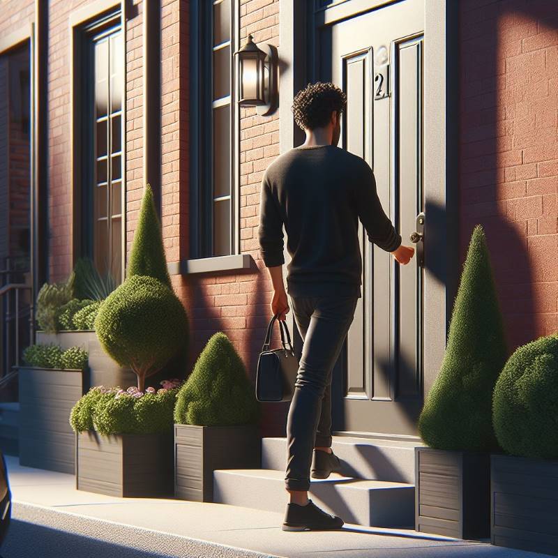 man walking up to a doorstep